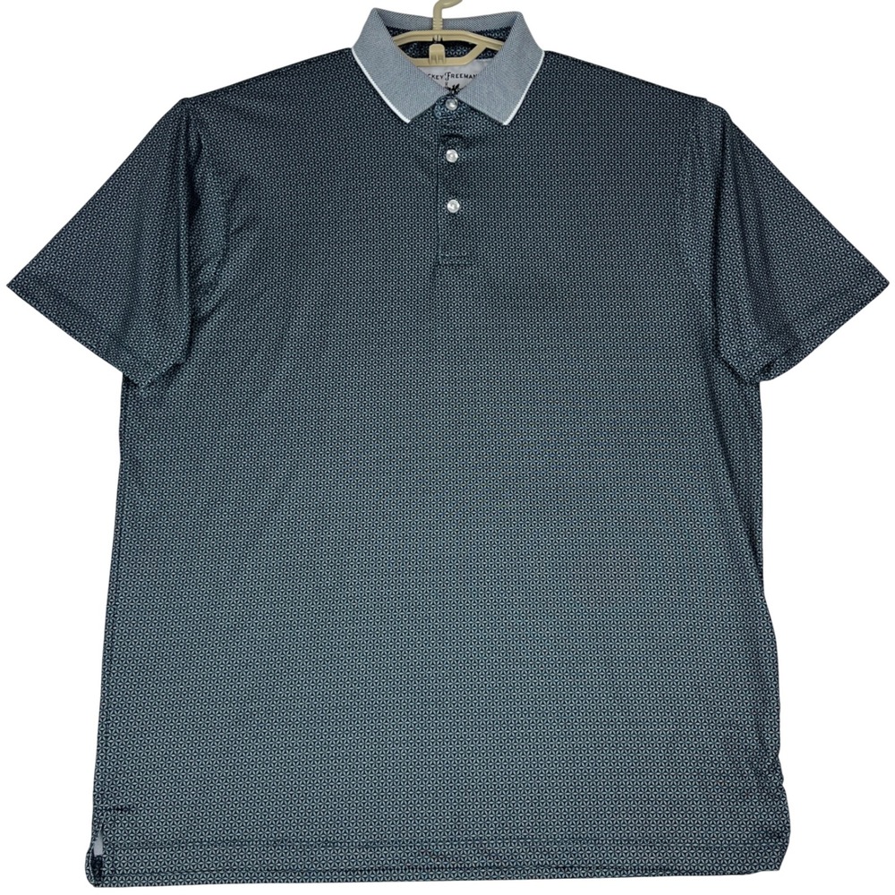 Hickey Freeman Golf Polo Shirt Mens Medium (M) Blue Geometric Performance Short